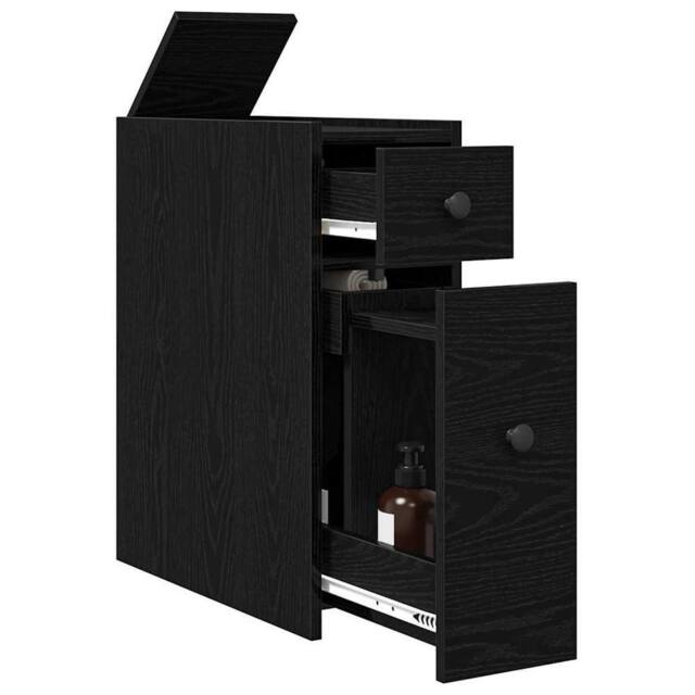 Berkfield Home Narrow Bathroom Cupboard with Wheels Black Oak Engineered Wood - image 1