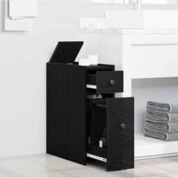 Berkfield Home Narrow Bathroom Cupboard with Wheels Black Oak Engineered Wood - thumbnail 4