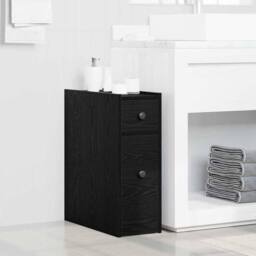Berkfield Home Narrow Bathroom Cupboard with Wheels Black Oak Engineered Wood - thumbnail 2