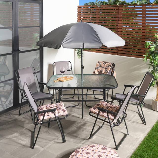 OHS 8 Piece Patio Set Garden Furniture Outdoor Table Chairs Parasol in Grey - image 1