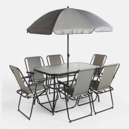 OHS 8 Piece Patio Set Garden Furniture Outdoor Table Chairs Parasol in Grey - thumbnail 4