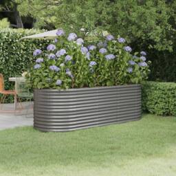 Berkfield Home Garden Raised Bed Powder-coated Steel 224x80x68 cm Grey - Size: 224 x 80 x 68 cm - thumbnail 2