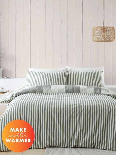 Catherine Lansfield 'Brushed Cotton Stripe' Duvet Cover Set in Green - Size: Single - image 1
