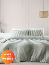 Catherine Lansfield 'Brushed Cotton Stripe' Duvet Cover Set in Green - Size: Single - thumbnail 1
