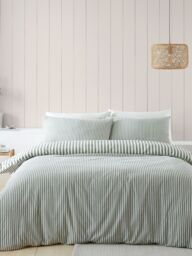 Catherine Lansfield 'Brushed Cotton Stripe' Duvet Cover Set in Green - Size: Single - thumbnail 2