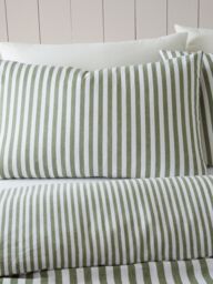 Catherine Lansfield 'Brushed Cotton Stripe' Duvet Cover Set in Green - Size: Single - thumbnail 3
