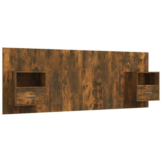 Berkfield Home Bed Headboard with Cabinets Smoked Oak Engineered Wood in Brown - image 1