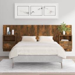 Berkfield Home Bed Headboard with Cabinets Smoked Oak Engineered Wood in Brown - thumbnail 2