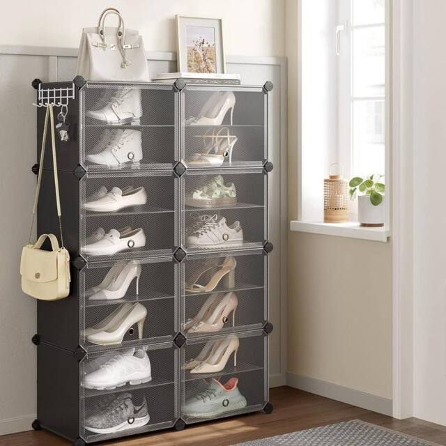 SONGMICS 8-Slot Interlocking Shoe Storage Cabinet Modular Steel Frame Doors in Black - image 1