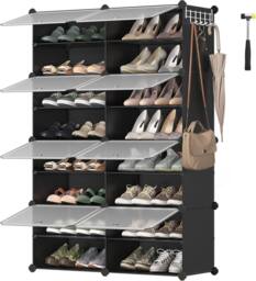 SONGMICS 8-Slot Interlocking Shoe Storage Cabinet Modular Steel Frame Doors in Black - thumbnail 8