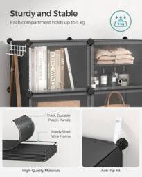 SONGMICS 8-Slot Interlocking Shoe Storage Cabinet Modular Steel Frame Doors in Black - thumbnail 4