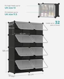 SONGMICS 8-Slot Interlocking Shoe Storage Cabinet Modular Steel Frame Doors in Black - thumbnail 2