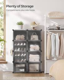 SONGMICS 8-Slot Interlocking Shoe Storage Cabinet Modular Steel Frame Doors in Black - thumbnail 3