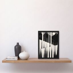 Artery8 Abstract Mountain Landscape Lake Sunrise Linocut Artwork Framed Wall Art Print A4 in Black - thumbnail 2