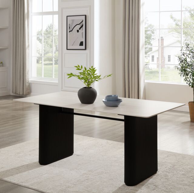 Modish Furnishing Siena White Ceramic Dining Table with Black Ribbed Base - image 1