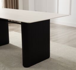 Modish Furnishing Siena White Ceramic Dining Table with Black Ribbed Base - thumbnail 4
