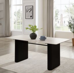 Modish Furnishing Siena White Ceramic Dining Table with Black Ribbed Base - thumbnail 1