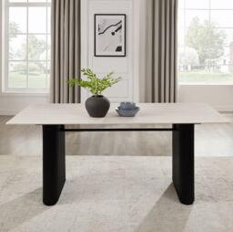 Modish Furnishing Siena White Ceramic Dining Table with Black Ribbed Base - thumbnail 2