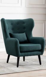 More4Homes Winslow Wing Back Fabric Occasional Button Back Modern Accent Armchair in Dark Green - thumbnail 1