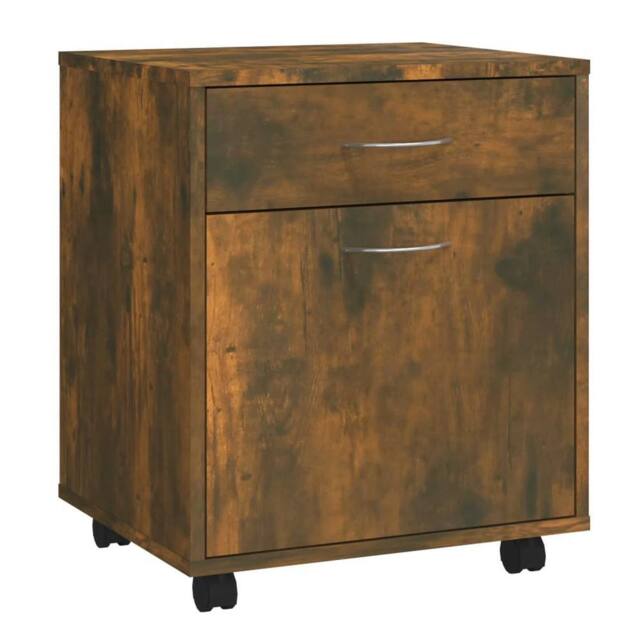 Berkfield Home Rolling Cabinet Smoked Oak 45x38x54 cm Engineered Wood in Brown - Size: 45 x 38 x 54 cm - image 1