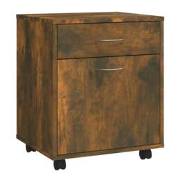 Berkfield Home Rolling Cabinet Smoked Oak 45x38x54 cm Engineered Wood in Brown - Size: 45 x 38 x 54 cm - thumbnail 1