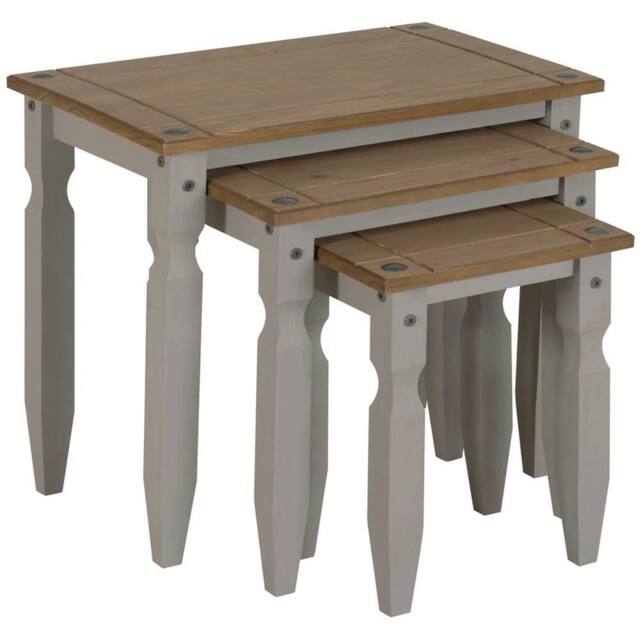 Nordara Nest of Tables Grey Solid Wood Pine Wooden 3 Living - image 1