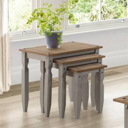 Nordara Nest of Tables Grey Solid Wood Pine Wooden 3 Living - thumbnail 7