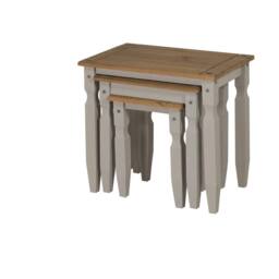 Nordara Nest of Tables Grey Solid Wood Pine Wooden 3 Living - thumbnail 3