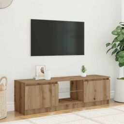 Berkfield Home TV Cabinet with LED Lights Artisian Oak 140x40x35.5 cm Engineered Wood in Brown - thumbnail 3