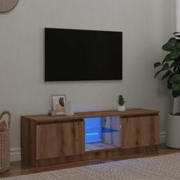 Berkfield Home TV Cabinet with LED Lights Artisian Oak 140x40x35.5 cm Engineered Wood in Brown - thumbnail 1