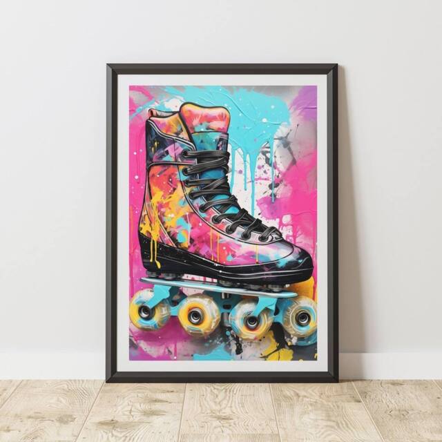 60 SECOND MAKEOVER Roller Blades Pop Art Prints For Walls Urban Street Art - Size: A3 - image 1