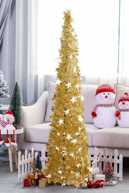 Living and Home Tinsel Christmas Tree Decoration Collapsible 1.2M Adjustable in Gold - image 1