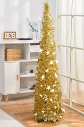 Living and Home Tinsel Christmas Tree Decoration Collapsible 1.2M Adjustable in Gold - thumbnail 2