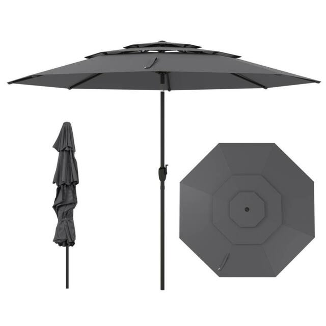 Costway 295 cm 3-tier Vented Patio Umbrella Large Market Table Umbrella in Grey - image 1