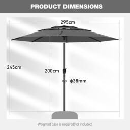 Costway 295 cm 3-tier Vented Patio Umbrella Large Market Table Umbrella in Grey - thumbnail 2