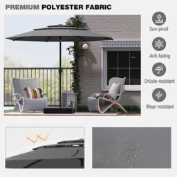 Costway 295 cm 3-tier Vented Patio Umbrella Large Market Table Umbrella in Grey - thumbnail 6