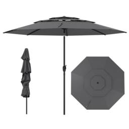 Costway 295 cm 3-tier Vented Patio Umbrella Large Market Table Umbrella in Grey - thumbnail 1