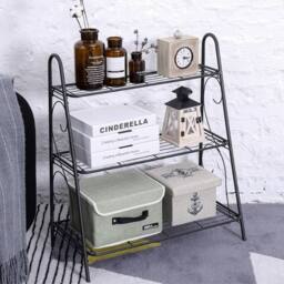 KORVIXA 3 Tier Metal Shoe Rack Bathroom Storage Unit in Black - Size: 60 cm x 100 cm - thumbnail 3