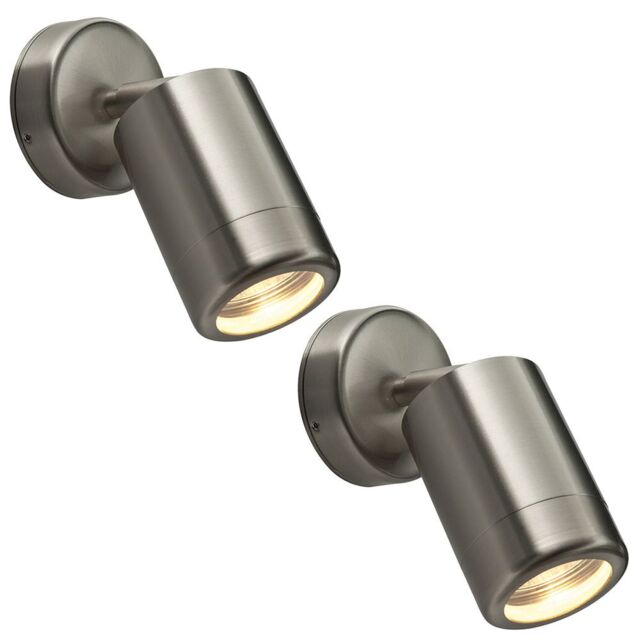 Loops 2 PACK Adjustable IP65 Wall Spotlight - 7W LED GU10 - Brushed Stainless Steel in Metallics - image 1