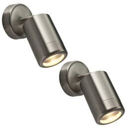 Loops 2 PACK Adjustable IP65 Wall Spotlight - 7W LED GU10 - Brushed Stainless Steel in Metallics