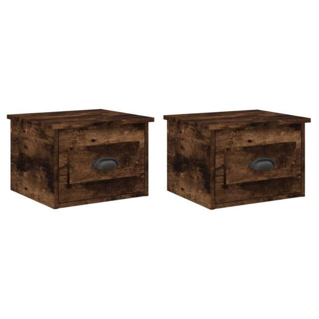 Berkfield Home Wall-mounted Bedside Cabinets 2 pcs Smoked Oak 41.5x36x28cm in Brown - Size: 41.5x36x28 cm - image 1