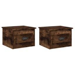 Berkfield Home Wall-mounted Bedside Cabinets 2 pcs Smoked Oak 41.5x36x28cm in Brown - Size: 41.5x36x28 cm - thumbnail 1