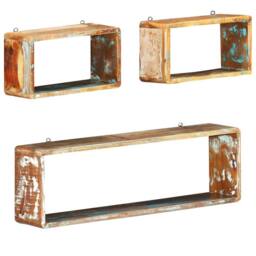 Berkfield Home Beautiful 3 Piece Wall Cube Shelf Set Soild Reclaimed Wood in Brown - thumbnail 9