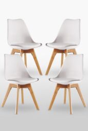 Life Interiors Set of 4 'Tulip Dining Chairs' Leather Padded Seat Solid Wood Legs in White