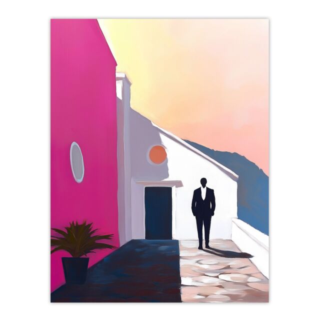 "Artery8 Man In Tuxedo Minimalist Mexican Patio Porch Wall Art Print in Pink - Size: W24"" x H32""" - image 1
