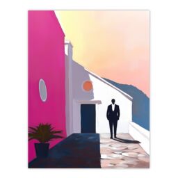 "Artery8 Man In Tuxedo Minimalist Mexican Patio Porch Wall Art Print in Pink - Size: W24"" x H32""" - thumbnail 1