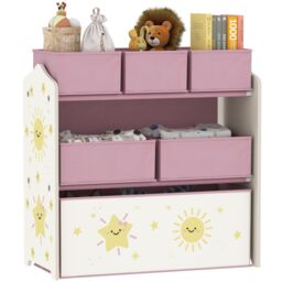 AIYAPLAY 3-Tier Kids Storage Shelf with 6 Removable Fabric Boxes in Pink - thumbnail 2