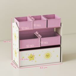 AIYAPLAY 3-Tier Kids Storage Shelf with 6 Removable Fabric Boxes in Pink - thumbnail 3