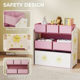 AIYAPLAY 3-Tier Kids Storage Shelf with 6 Removable Fabric Boxes in Pink - thumbnail 6