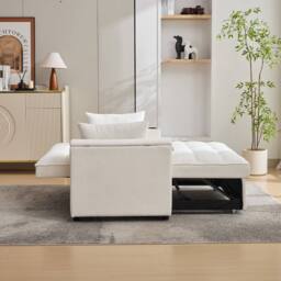 ModernLuxe 2 seater sofa bed with pull out, cup holders & hidden table in White - thumbnail 3